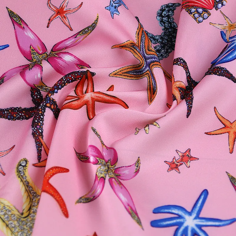 Colorful Starfish Printed Imitate Silk Satin Fabric For Sew Women's Dress Blouse Pajamas DIY Cloth Sewing Material