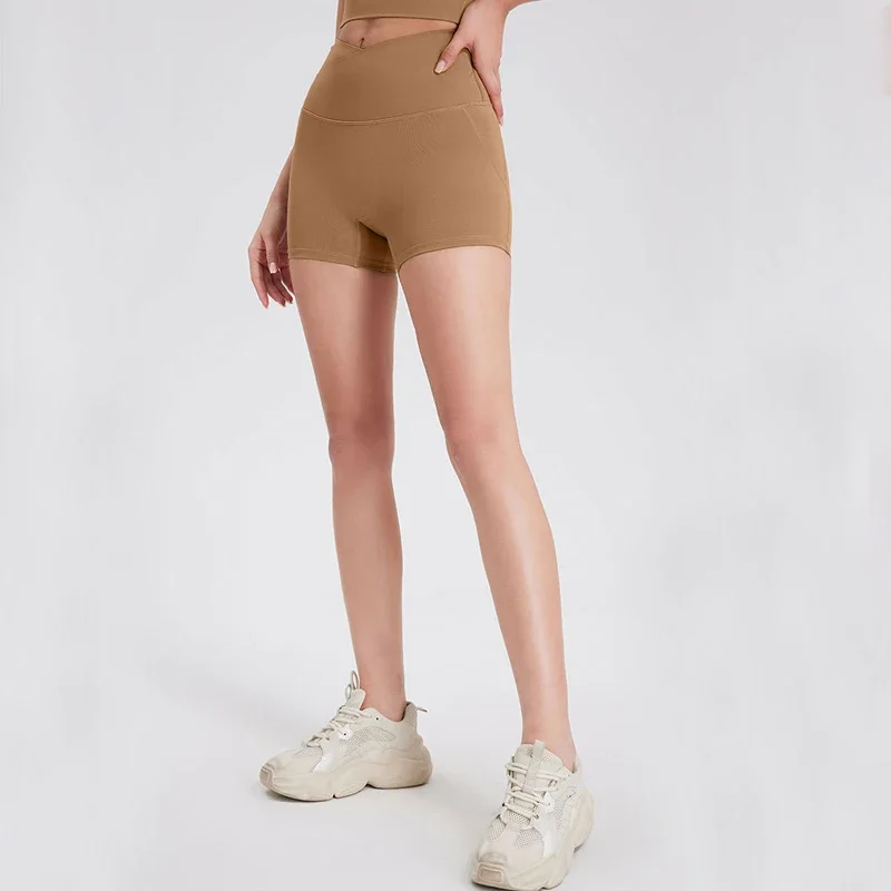 Women Summer Yoga Shorts Solid Color Slim Fit Gym Running Shorts Breathable Quick Dry High Waist Gym Tights Female Sportswear