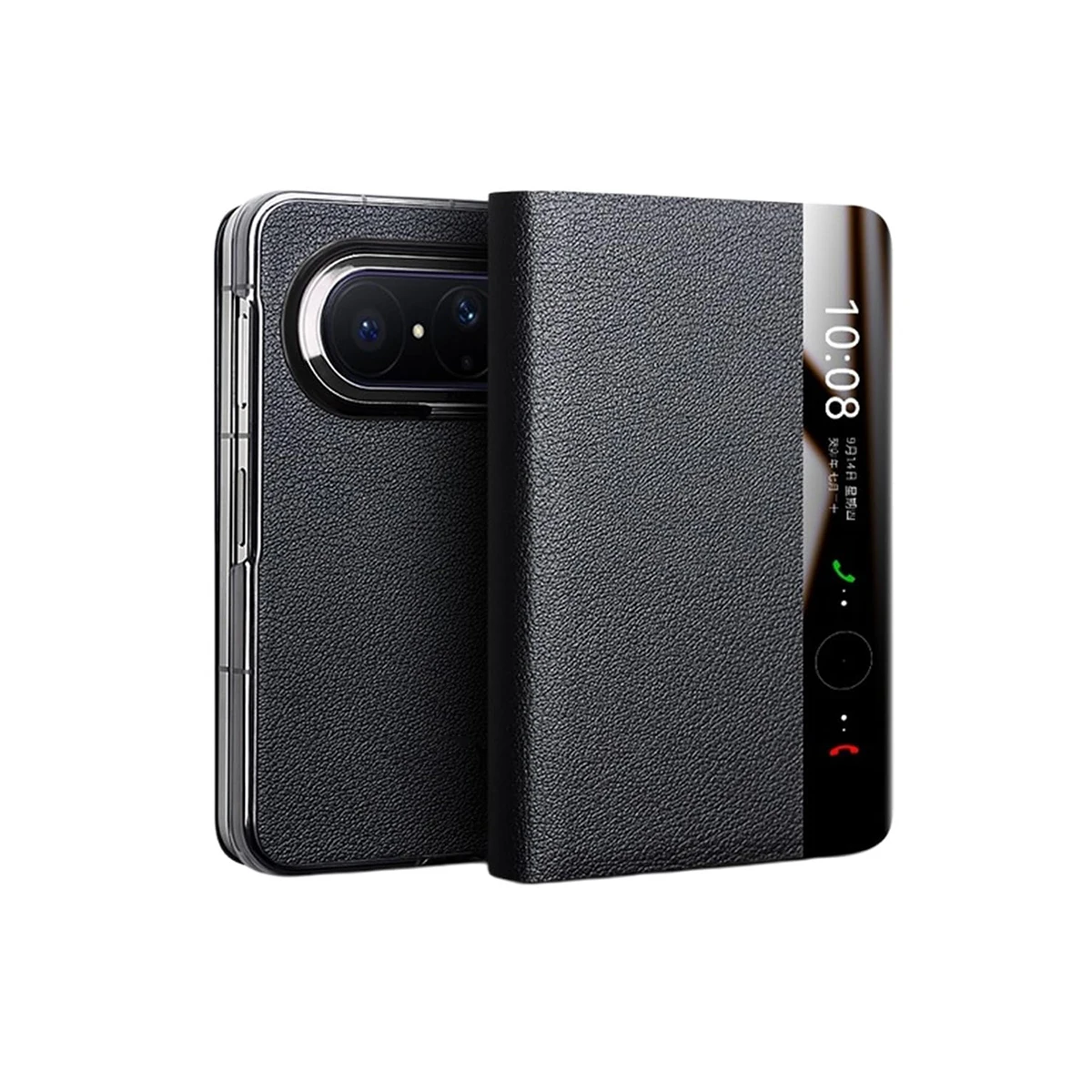 

For Huawei Pura X Max Case Genuine Leather Flip Cover Clear View Window Touch Screen Shockproof Full Body Business Cowhide Case