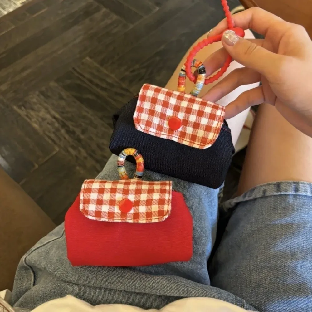 

Exquisite Canvas Plaid Storage Bag Korean Style Zipper Earphone Bag Keychain Hanging Small Cosmetic Bag Girl