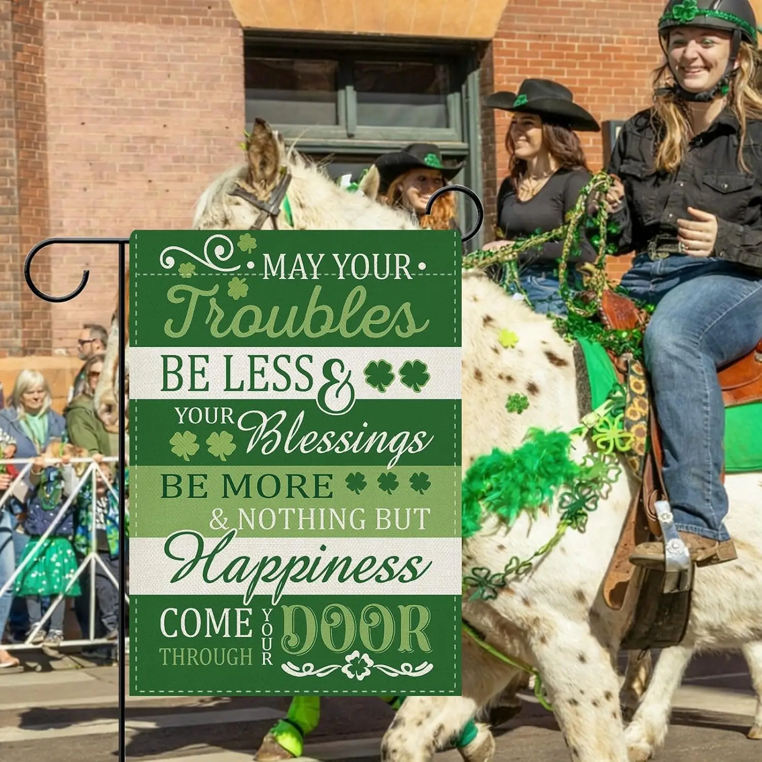 Dyrenson St Patricks Day Blessing Decorative Garden Flag, Lucky Shamrock Clover Greeting Quotes Yard Outside Home Decoration IIC