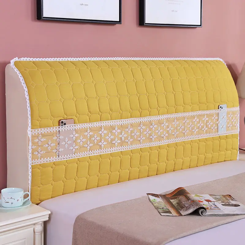 Solid Color Headboard Cover Lace Embroidery Soft Cotton Interlayer Bed Backrest Cover Home Decoration Dustproof Bedside Cover