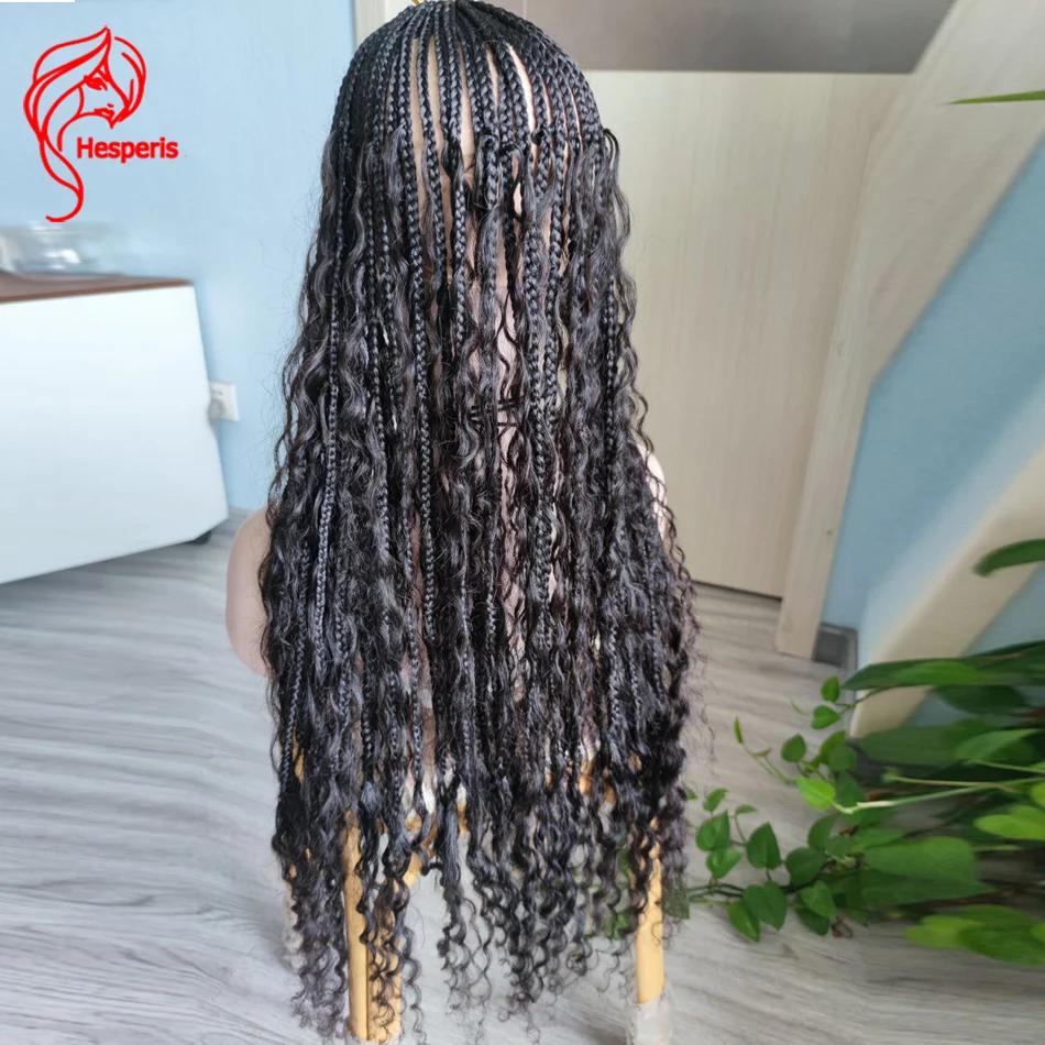 Hesperis Cabelo Humano Curls Extensões, Deusa Boho Box Braids, Crochet Hair, Encaracolado Ends, Bohemian Pré-Looped, Tranças sintéticas