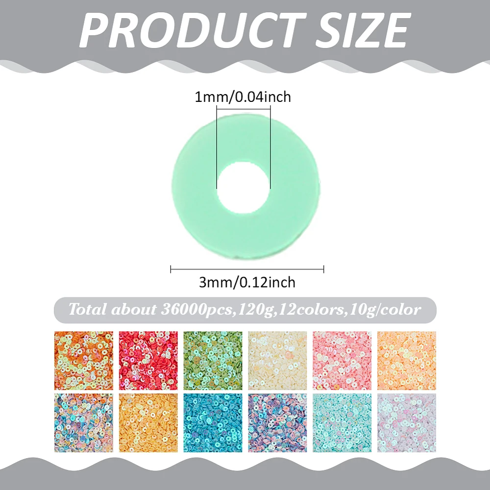 36000pcs 12 Colors Flat Round Sequin Paillettes Round Loose Sequins Colorful PVC Iridescent Applique Large Spangle Craft Loose
