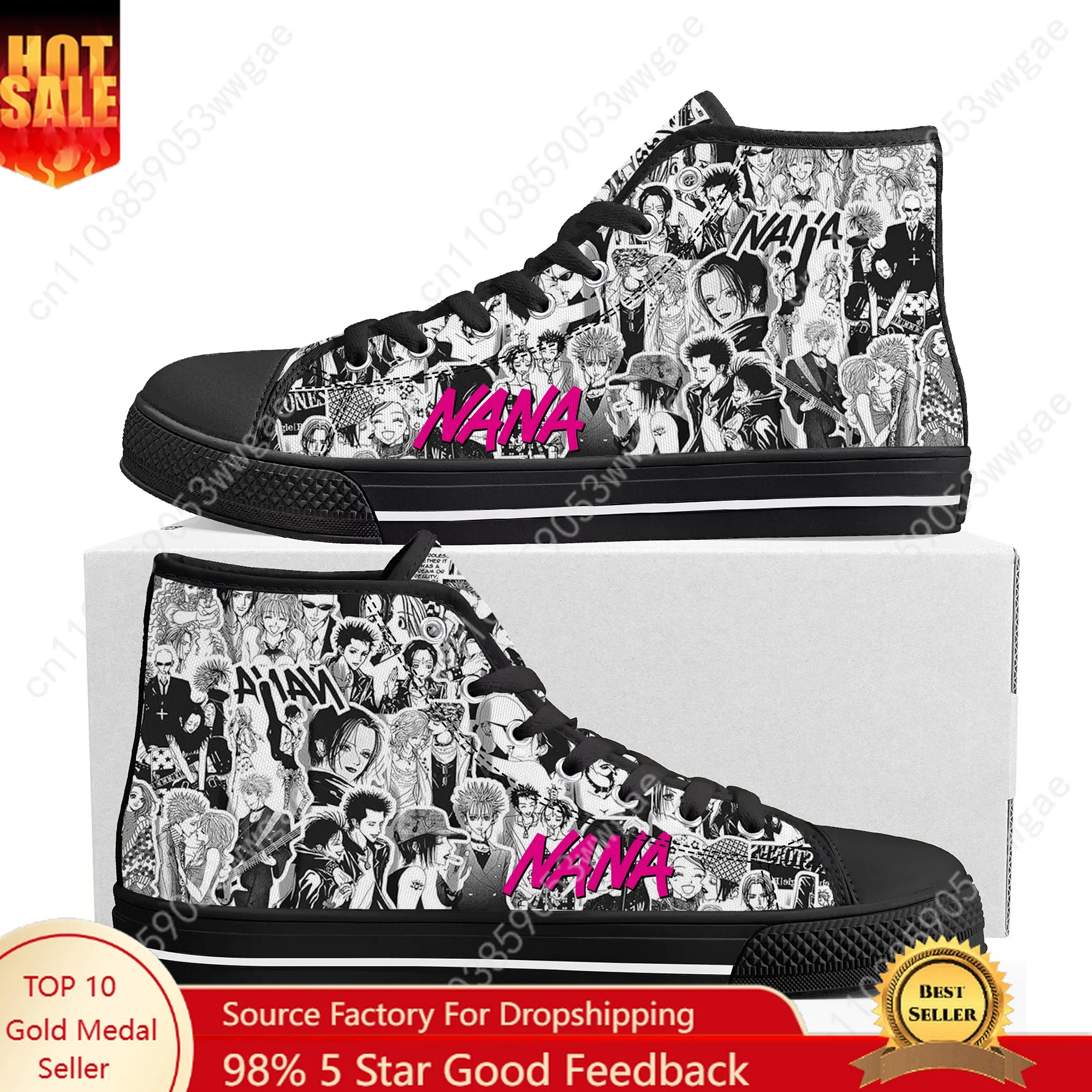 NANA High Top Sneaker Mens Womens Teenagers High Quality Canvas Sneaker Fashion Comfortable Casual Couple Shoes Custom Made Shoe