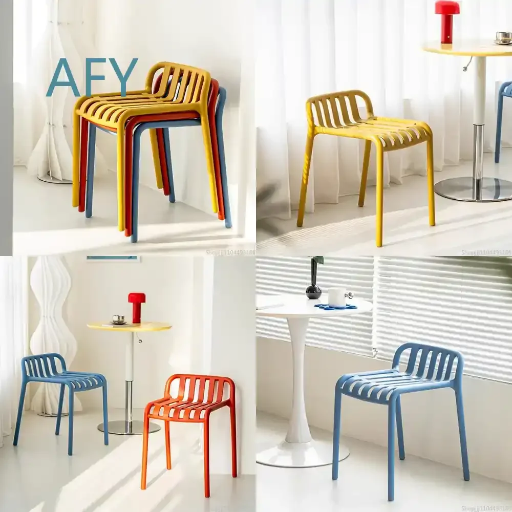 Nordic Breathable Dining Chair for Home Office Space Saving Stackable Cafe Restaurant Leisure Stool Outdoor Seating Furniture