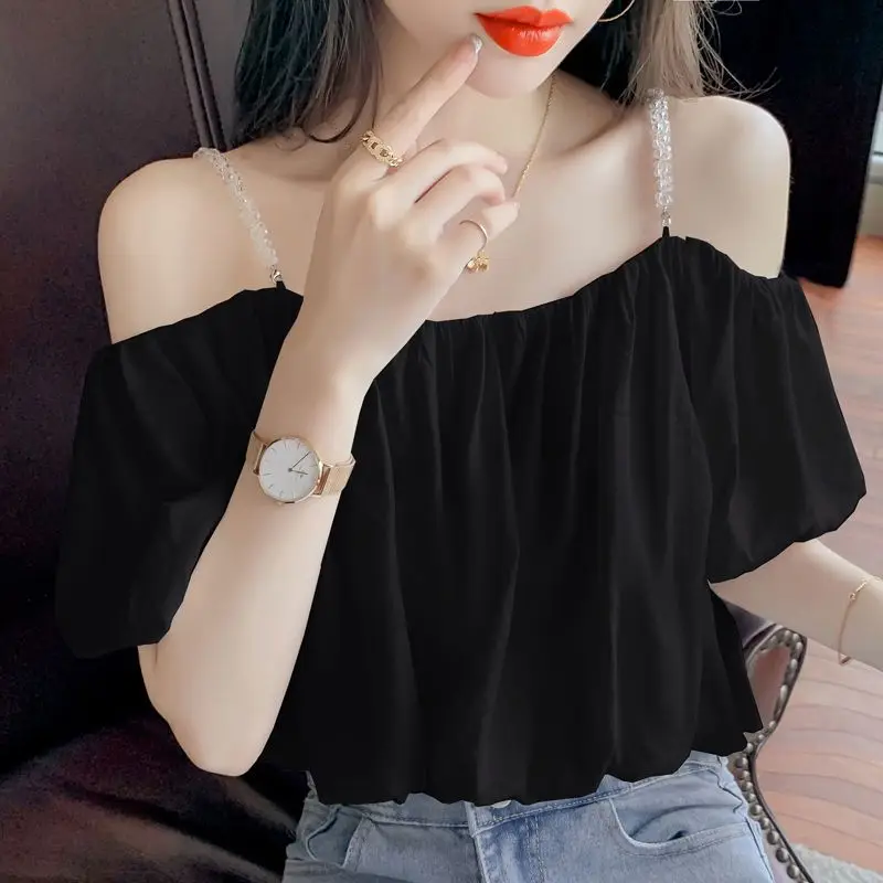 Women Summer Fashion Loose Casual Solid Color Chiffon Slash Neck Short Sleeve Camis Women Clothes Office Lady All-match Top Tee