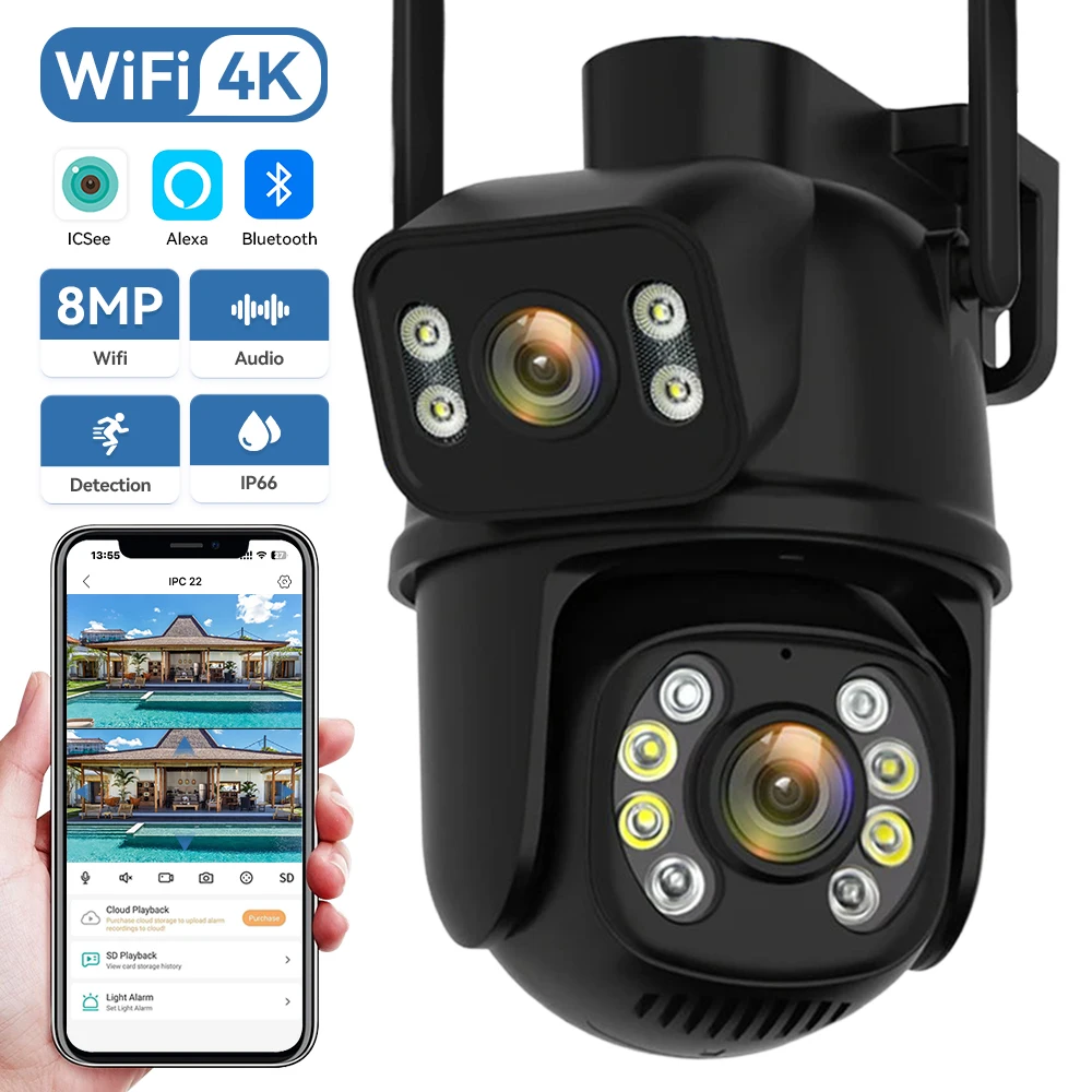 

8MP 4K Wifi Camera Dual Lens PTZ IP Camera Ai Auto Tracking Waterproof Street Outdoor Wireless CCTV 6MP Security Surveillance