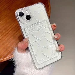 For iPhone 16 15 Pro Max Case White Big Love Heart Clear Phone Cases For iPhone 14 13 12 11 XS XR 7 8 Plus Wallet Card Bag Cover
