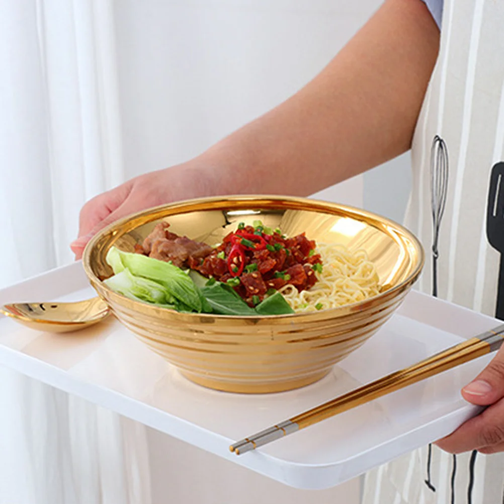 Stainless Steel Bowl Flat Bottom Soup Salad Vegetable Food Container Easy Clean Rust Free