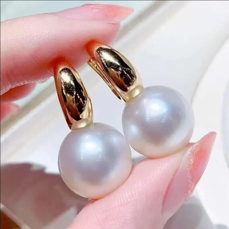 Gorgeous AAAAA 10-11mm natural south sea genuine Round white pearl earring 925S