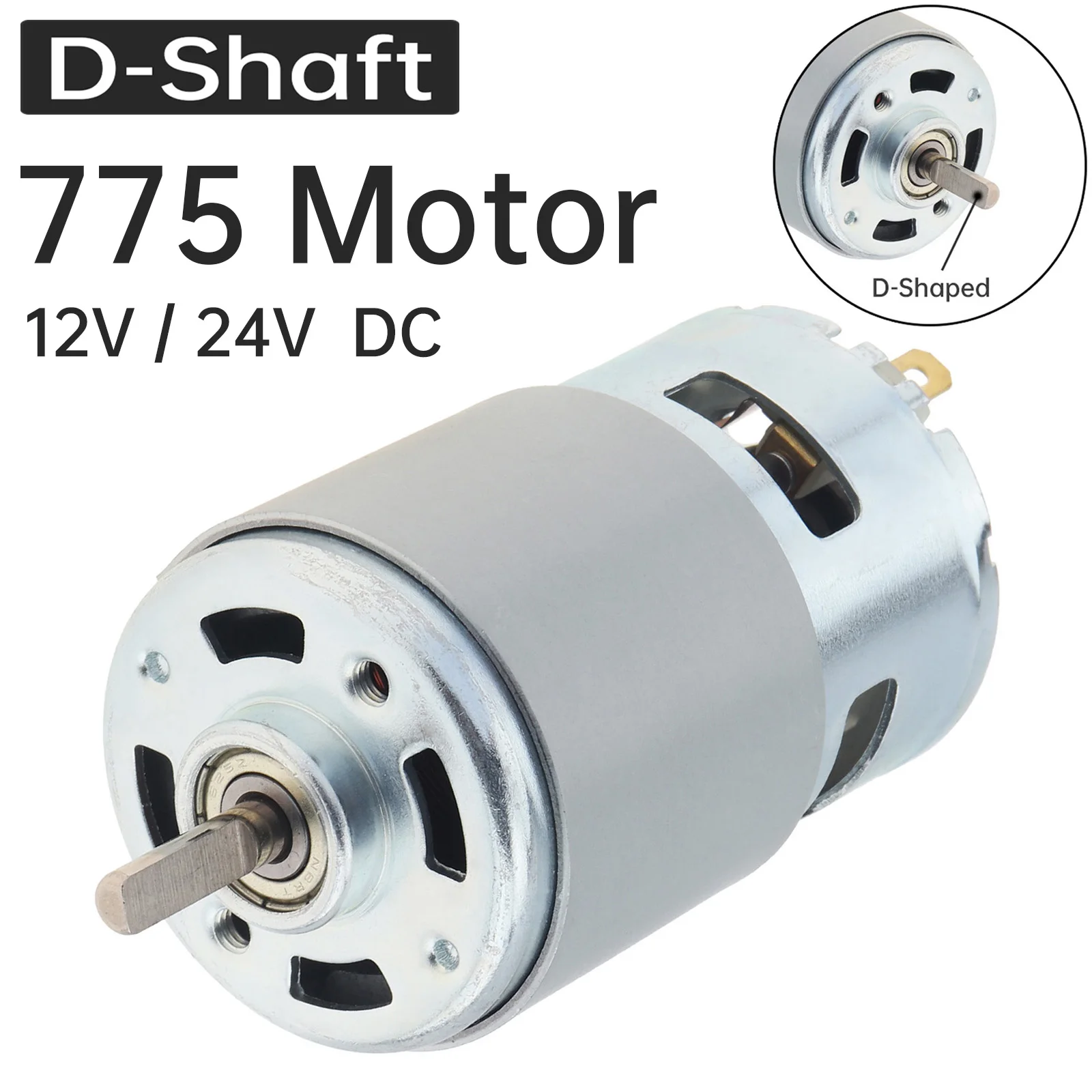 775 DC Motor D-Shaft 12V 24V 4500-12000RPM High-speed Motor for Small Drill Micro Machine / DIY Model Car with Ball Bearing