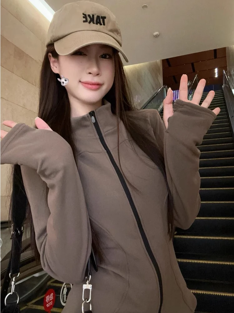 Women's Sport Jaet 2025 New Sle Fitn Outdoor Morning Run Stand Collar Warm Top Slimming Casual Faion ort Coat