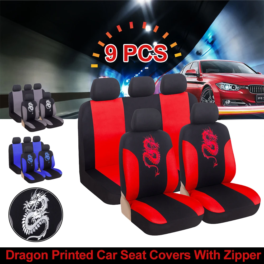 Housses complètes de siège de voiture à imprimé Dragon, ensemble de housses de siège arrière avec fermeture éclair, protection universelle lavable pour citroën nc5, KIA