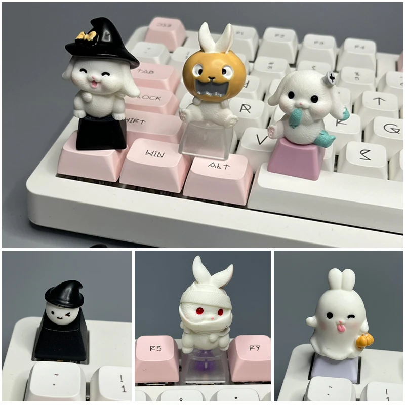 DIY Cute Rabbit Ghost Keycap Creative Keycap Game Mechanical Keyboard Keycap Transparent Magician Keycap