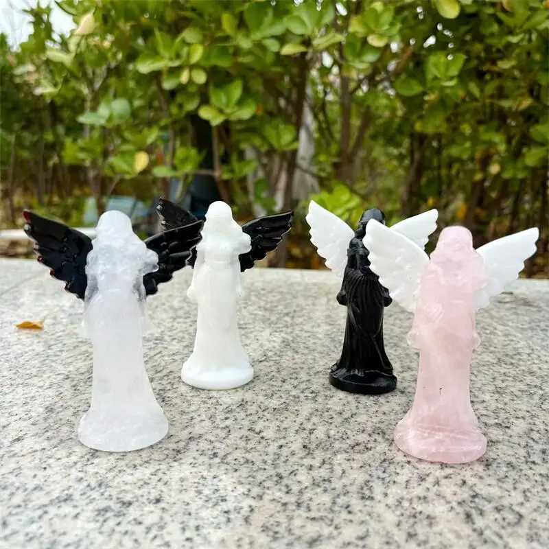 

10CM Natural Quartz Jade Obsidian Angel Carving Handicraft Ornaments Gift Energy Gemstone Home Decoration Gift 1pcs