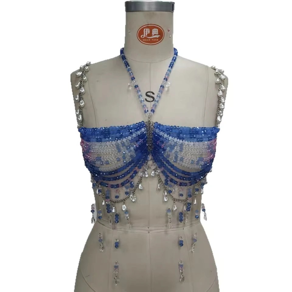 European & American New Handmade Irregular Gemstone Beaded Body Chain Beach Vacation Sexy Layered Outfit