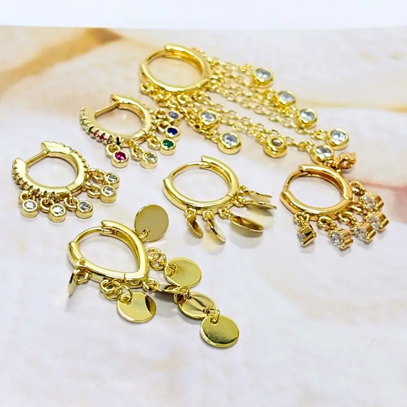 925 Silver Needles Round Sequin Tassel Pendant Hoop French Earrings White Zircon Luxury Earrings For Women Fashion Party Jewelry