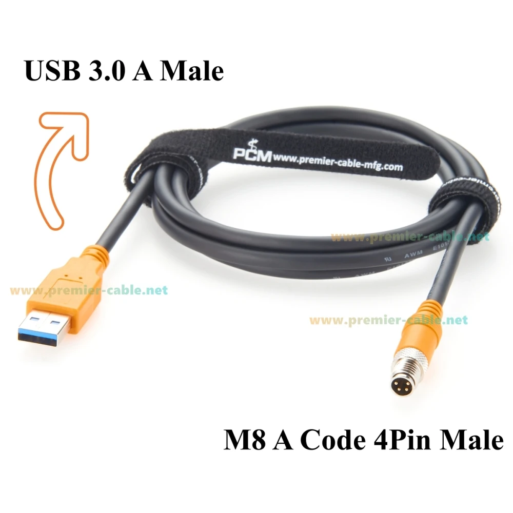 M8 A Code 4Pin Male to USB 3.0 A Male Cable IP67 480Mbps Industrial USB 3.0 Connection Cable Compatible with IFM E30136