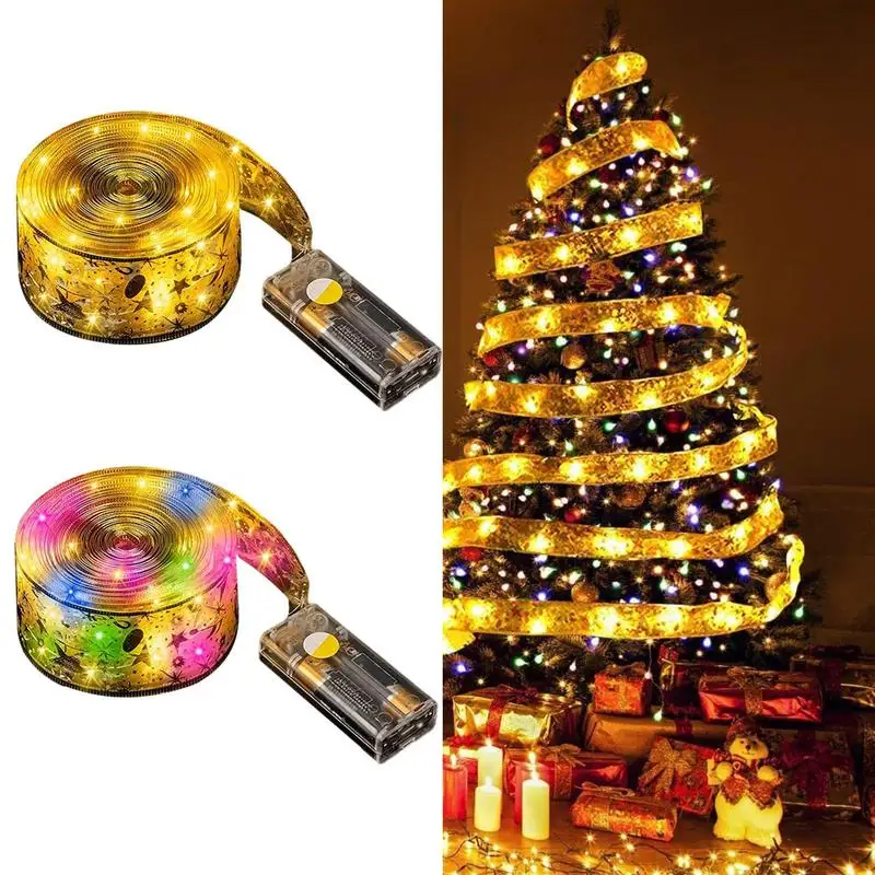 Christmas Ribbon Fairy Light String Christmas Decoration LED Lights Christmas Tree Ornaments For Home 50/100 Lights 8 Modes