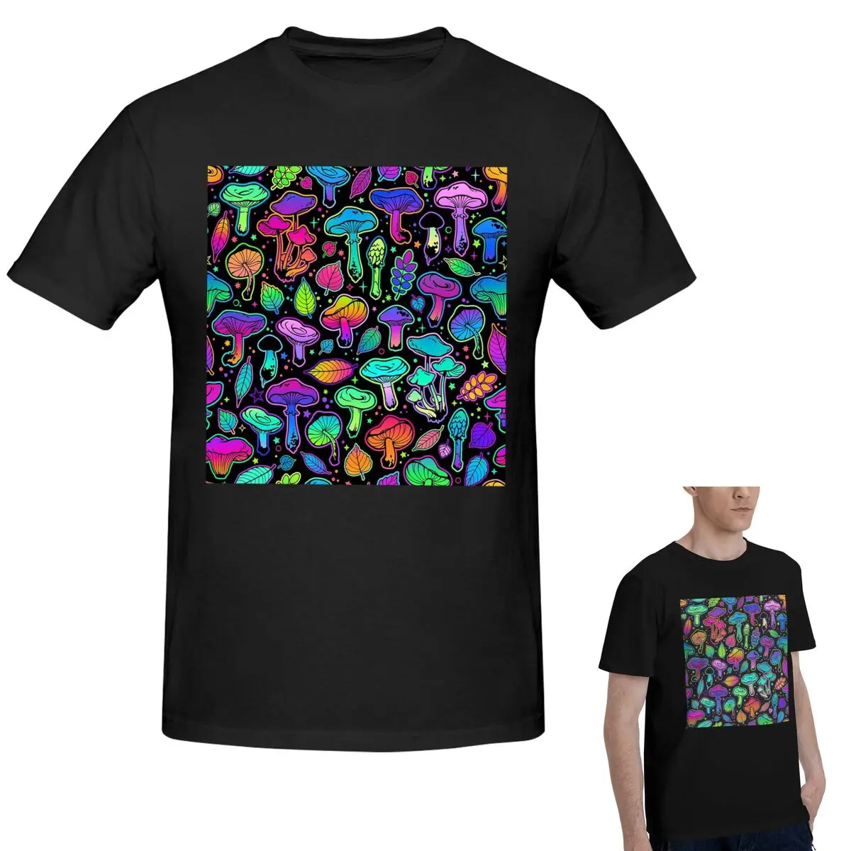 

100% Cotton Psychedelic Magic Rainbow Mushrooms Trippy Mushroom T-Shirt Men's Classic Oversized T Shirt Men Round Neck Shirts