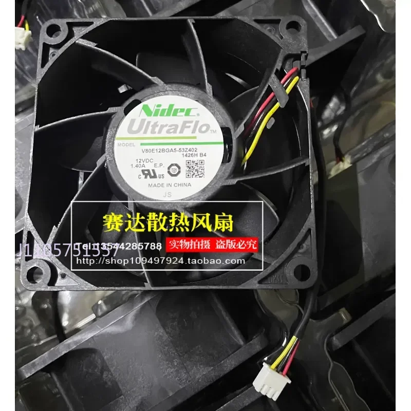 New Nidec V80E12BGA5-53Z402 8038 12V 1.40A Three-Wire Cooling Fan for Electronics Enclosures and Industrial Equipment