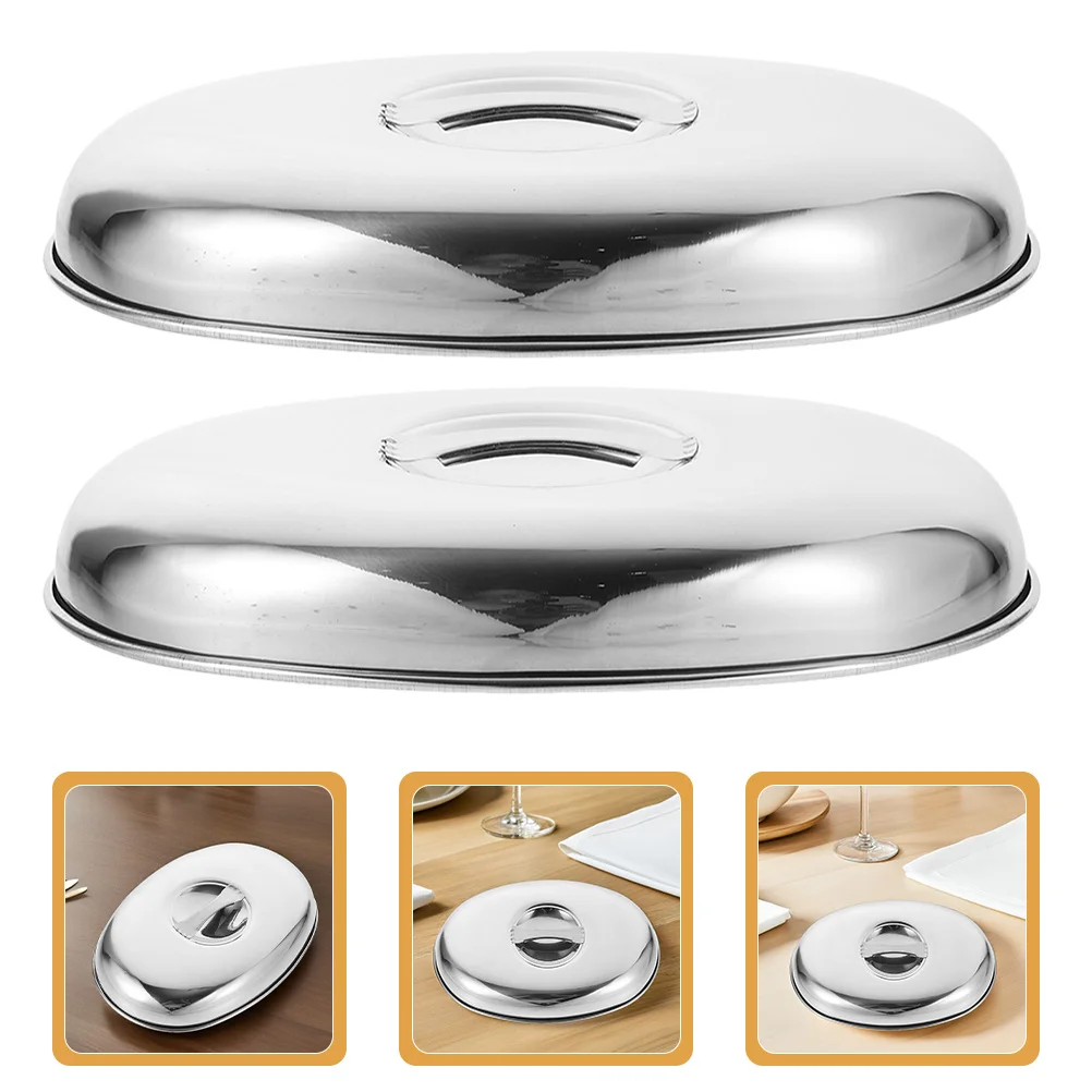 Cubierta de cúpula ovalada de acero inoxidable para alimentos, Protector de mantequilla para derretir queso, plancha para carne, cubiertas de acero para servir, 2 uds.