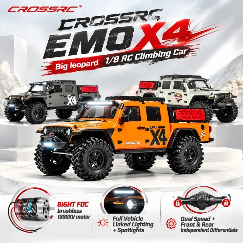 Hot CROSSRC EMO X4 Big Leopard 1/8 4WD Brushless Remote Control Climbing Off-Road Vehicle Electric Two-Speed RC Model With Light