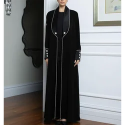 Fashion Black Women Long Jacket One Piece Female Daily Double Breasted Coat Formal Ankle Length Blazer Arabic Robe