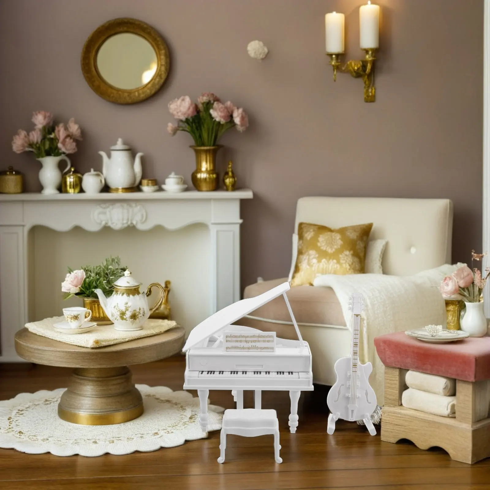 3Pcs Dollhouse Furniture Sets For Photography Props Christmas Dollhouse Decorations Miniature Piano Upright Design