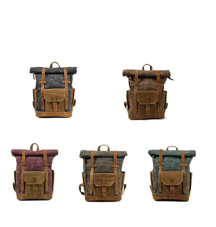 Classic Vintage Motorcycle Side Bag Men Canvas Leather Saddle Bag Off-road Moto Shoulder Messenger Laptop Backpack