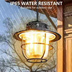 LED Camping Lamp Retro Hanging Lamp Portable Stepless Dimming Camping Light Waterproof Rechargeable Outdoor Light Lantern