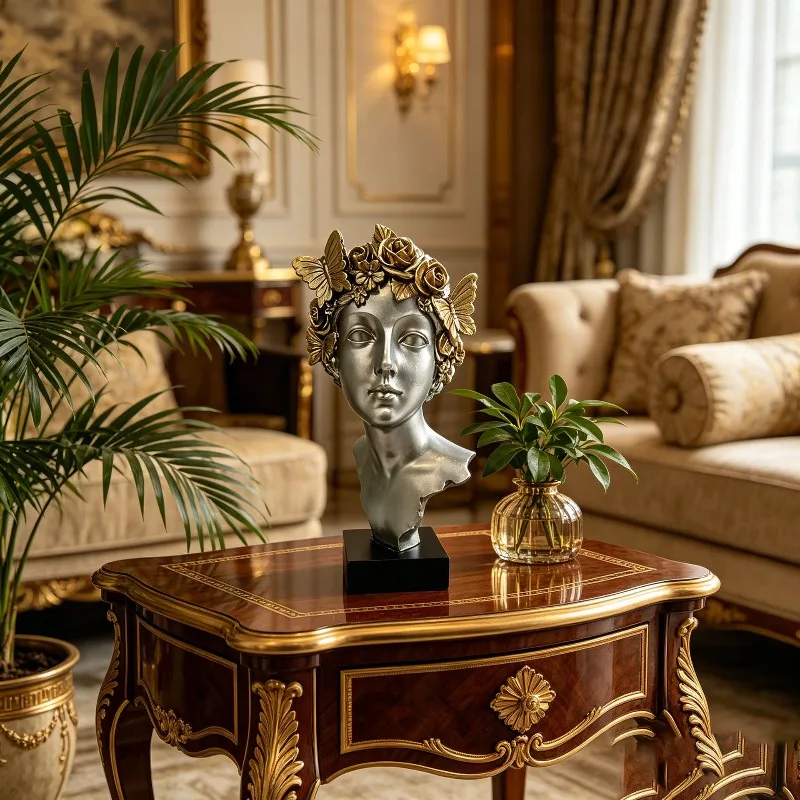 

Retro Greek Character Head Sculpture Ornament Foyer Decoration Statue Home Decoration Gold Resin Lady Wall Plaque