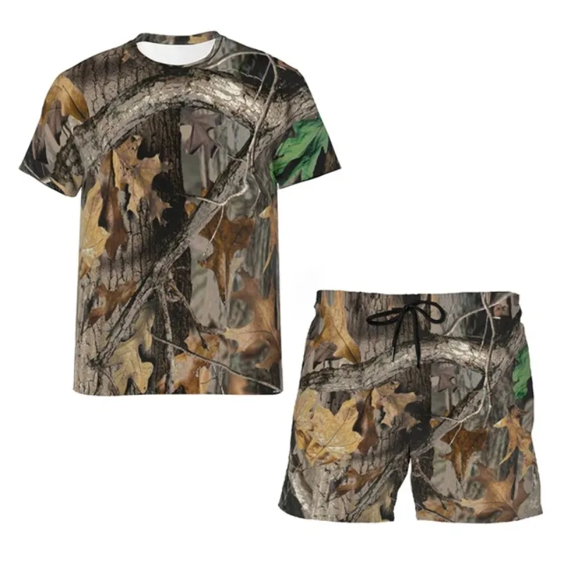 Summer Camouflage Animal Pattern Men's T Shirts+Shorts 2PCS Outfits Casual Shorts Sets 3D Women Tshirt Set Mens Tracksuit