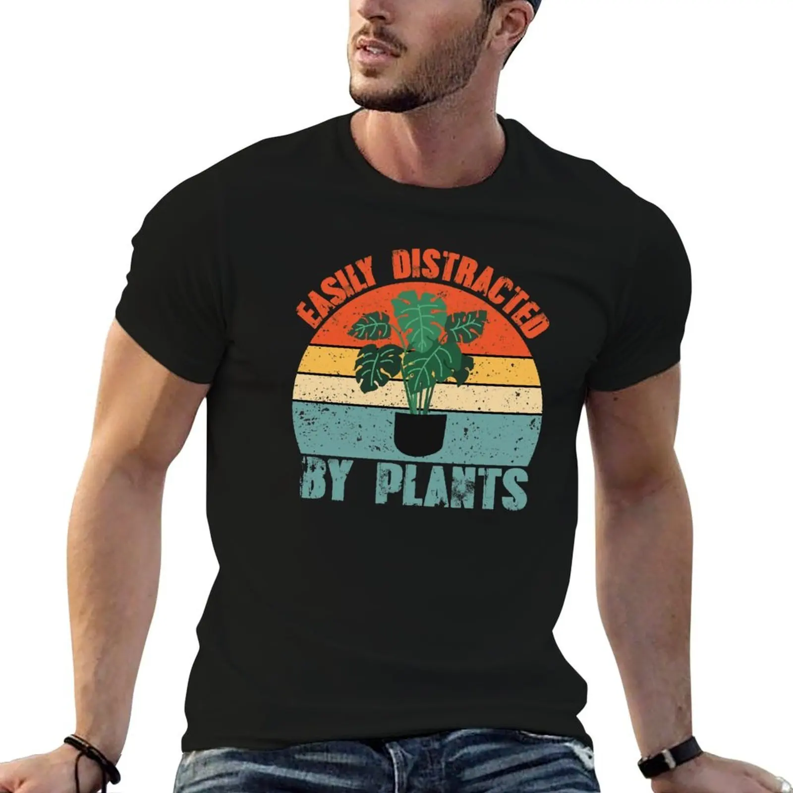 Easily Distracted by Plants T-Shirt man t shirts cotton funny t shirts cotton man t shirt luxury T-shirt