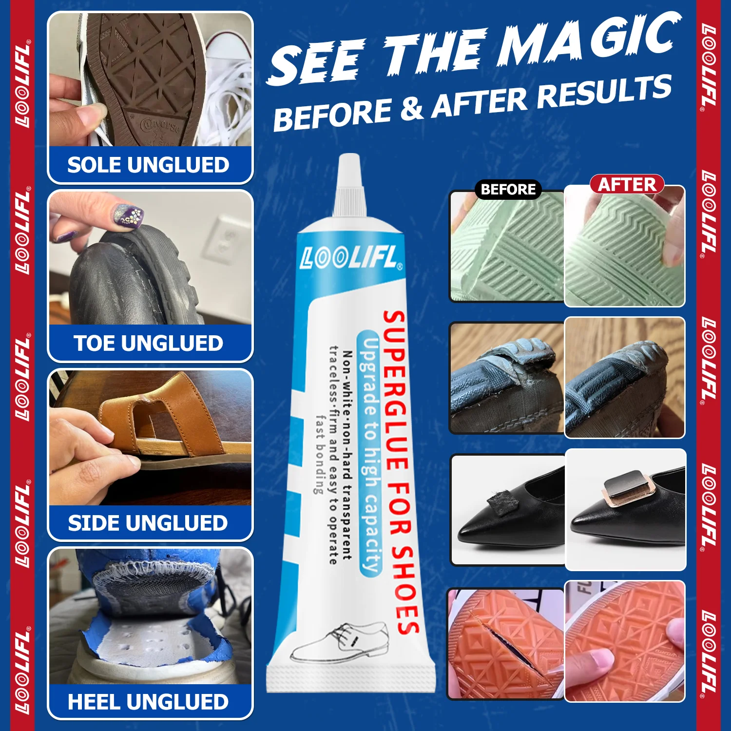 Agente di riparazione super resistente, manufatto per la riparazione della colla per scarpe, colla professionale per calzolaio, plastica impermeabile e resistente all'usura.