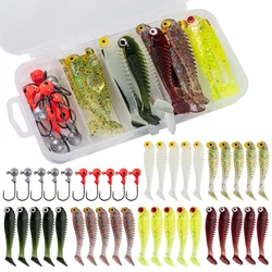 Goture 40pcs/lot Soft Lure Kit Soft Fishing Lure 5cm 0.7g Jig Head Hook 3.2cm 3.5g Fishing Hooks with Fishing Tackle Box Pesca