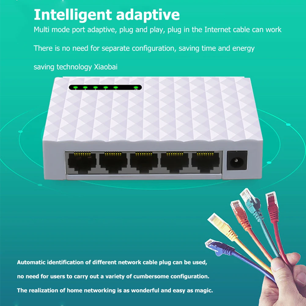 5 Port Gigabit Network Switch 1000Mbps RJ45 LAN Desktop Fast Ethernet Switching HUB Shunt with EU/US Power Adapter for Monitor