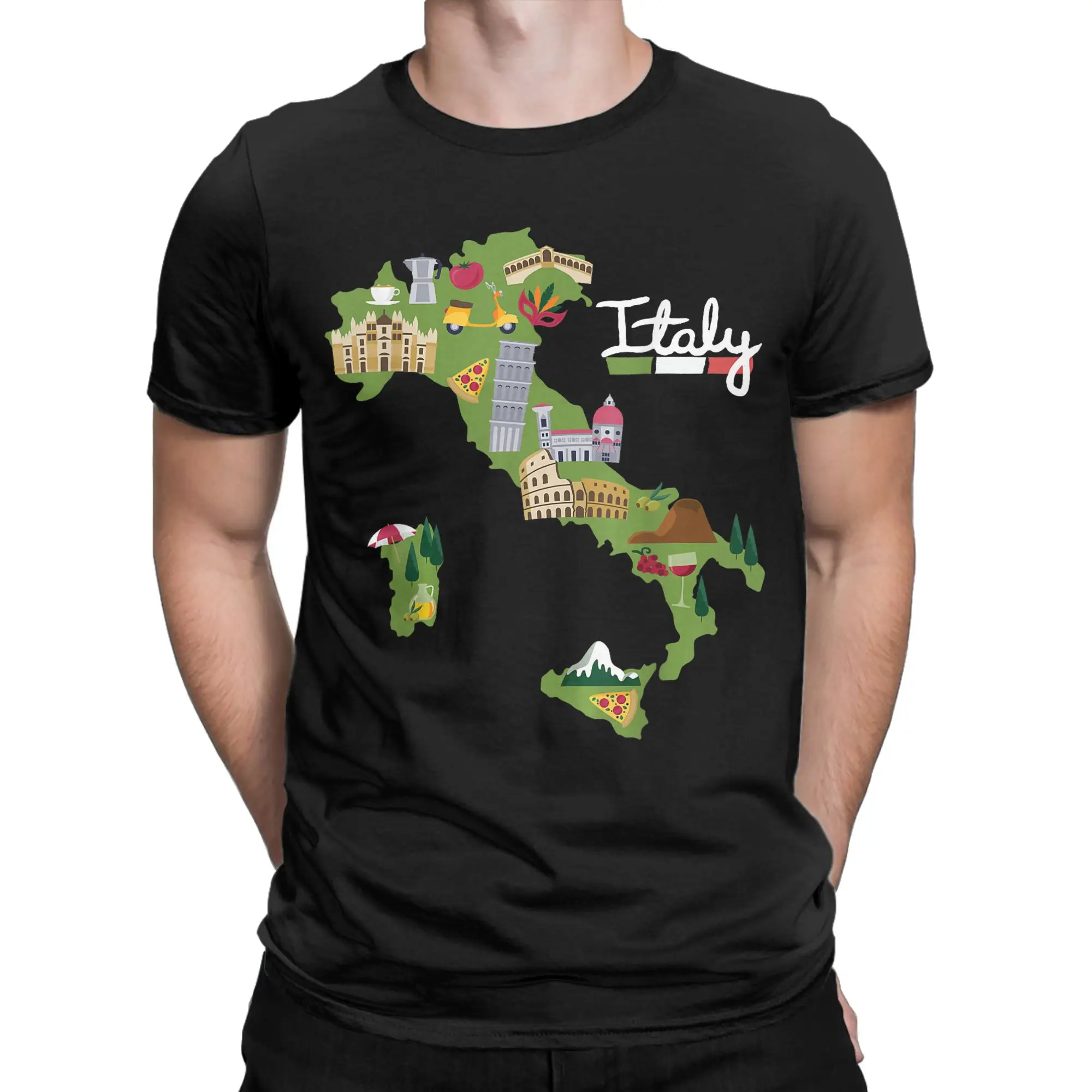 Streetwear T-Shirt Summer Italy Travel Map Flag Italia Fashion T-Shirts  100 Cotton Tshirt for Mens Awesome Short Sleeve Tees