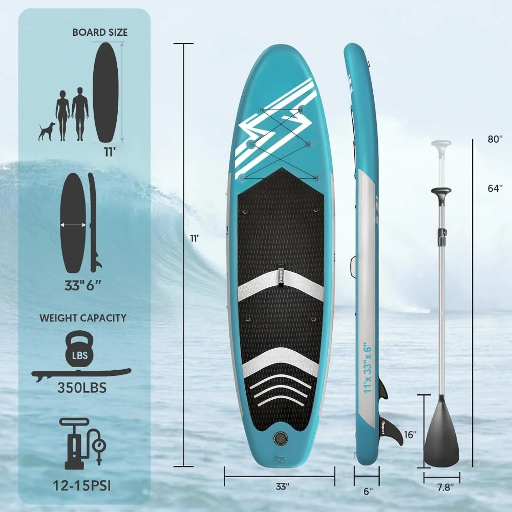 11' Premium Stand Up Paddle Board, Yoga Board with Durable SUP Accessories & Carry Bag | Wide Stance, Surf Control