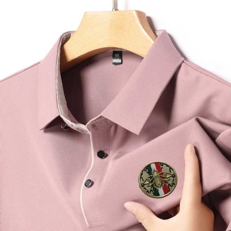 

2025 high-end new summer men's business golf polo shirt design exquisite badge short sleeved comfortable casual T-shirt