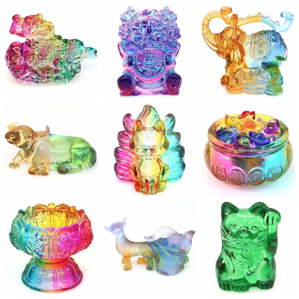 

Coloured Glaze Elephant Figurine Crystal Glass Fox Statue Handmade Animal Mascot Fengshui Lucky Crafts Ornaments Home Decoration