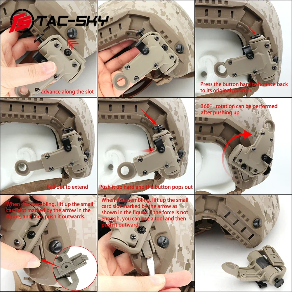 Adaptador de casco deportivo táctico Airsoft TAC-SKY, accesorio de montaje en riel de arco Compatible con auriculares y cascos RAC con rieles de arco