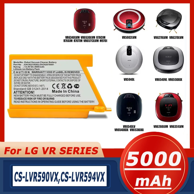 

14.V 5000mAh Robot Vacuum Cleaner Battery for LG VR6270LVB,VR6270LVMB,VR63455LV,VR6370LVM,VR64604LV,EAC60766103,EAC62218205
