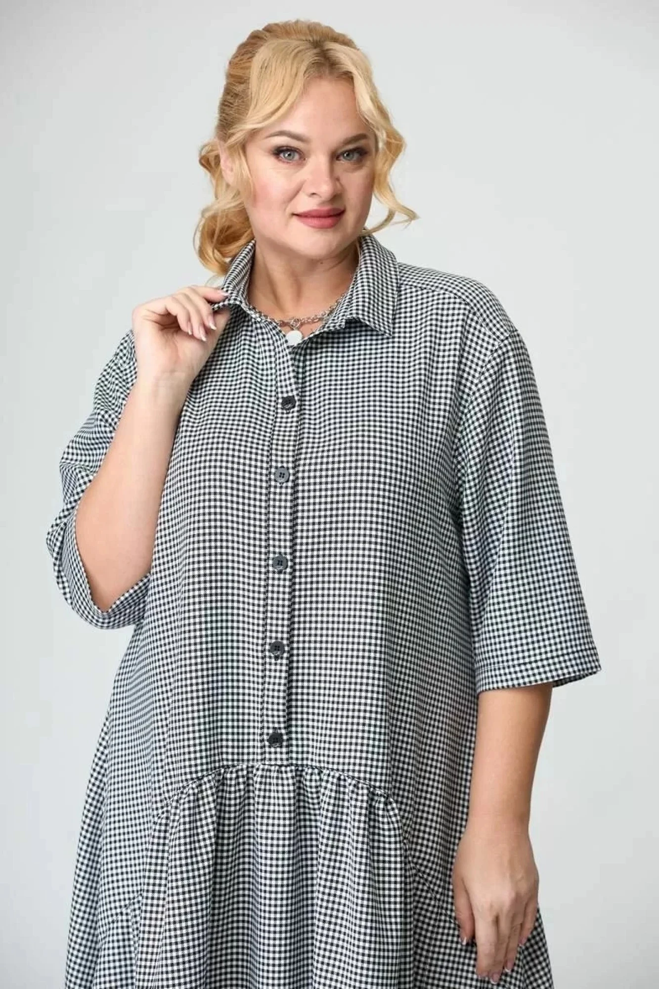 

Women's Dress, Large Size, Vintage, Simple, Checkered Pattern, Patchwork, Loose, Easy-matching Dress
