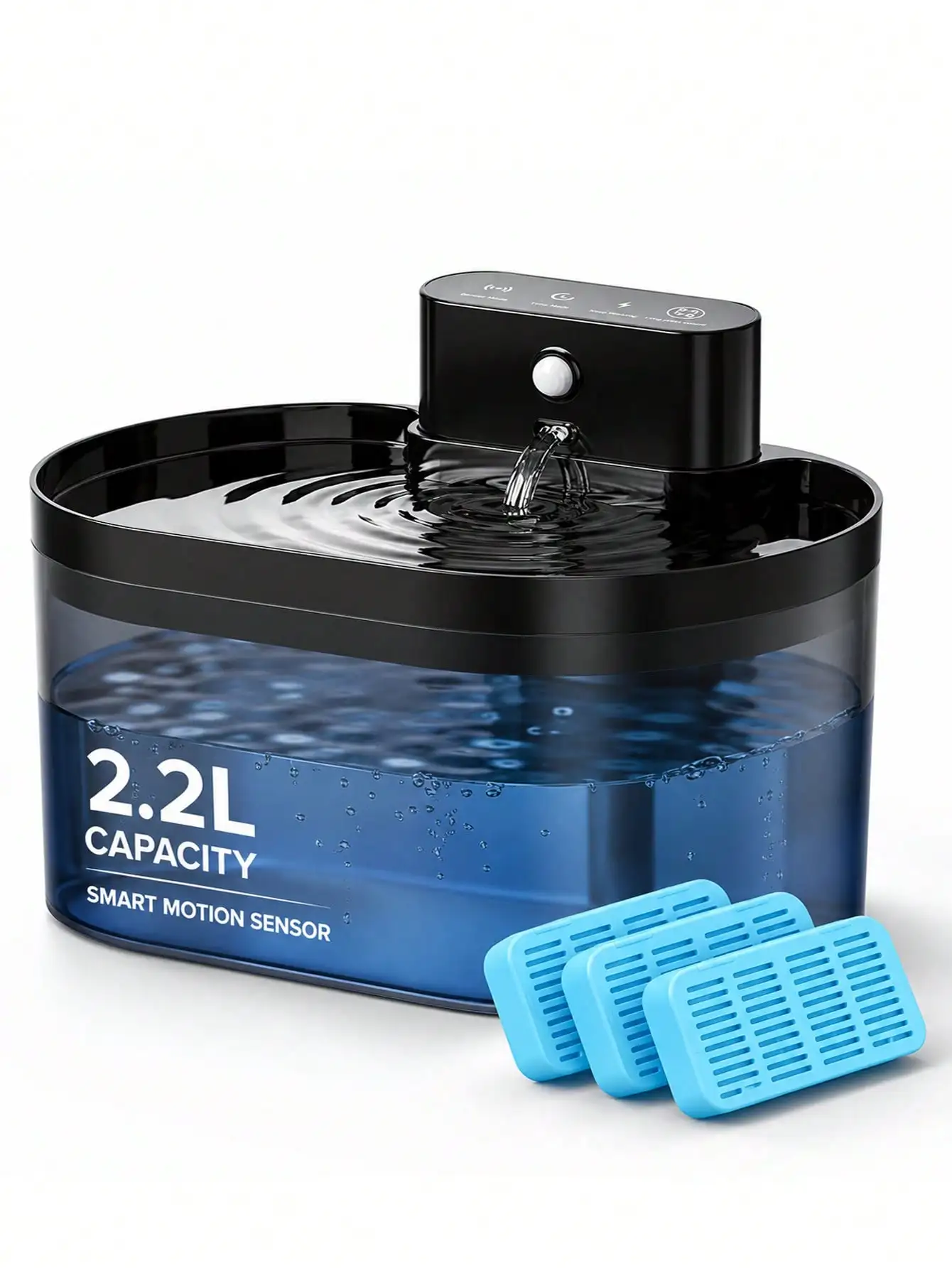 2.2L/74.5OZ/0.58ml Automatic Cat Water Fountain with Fountain Function. Features Intelligent Sensor-Activated Water Dispensing