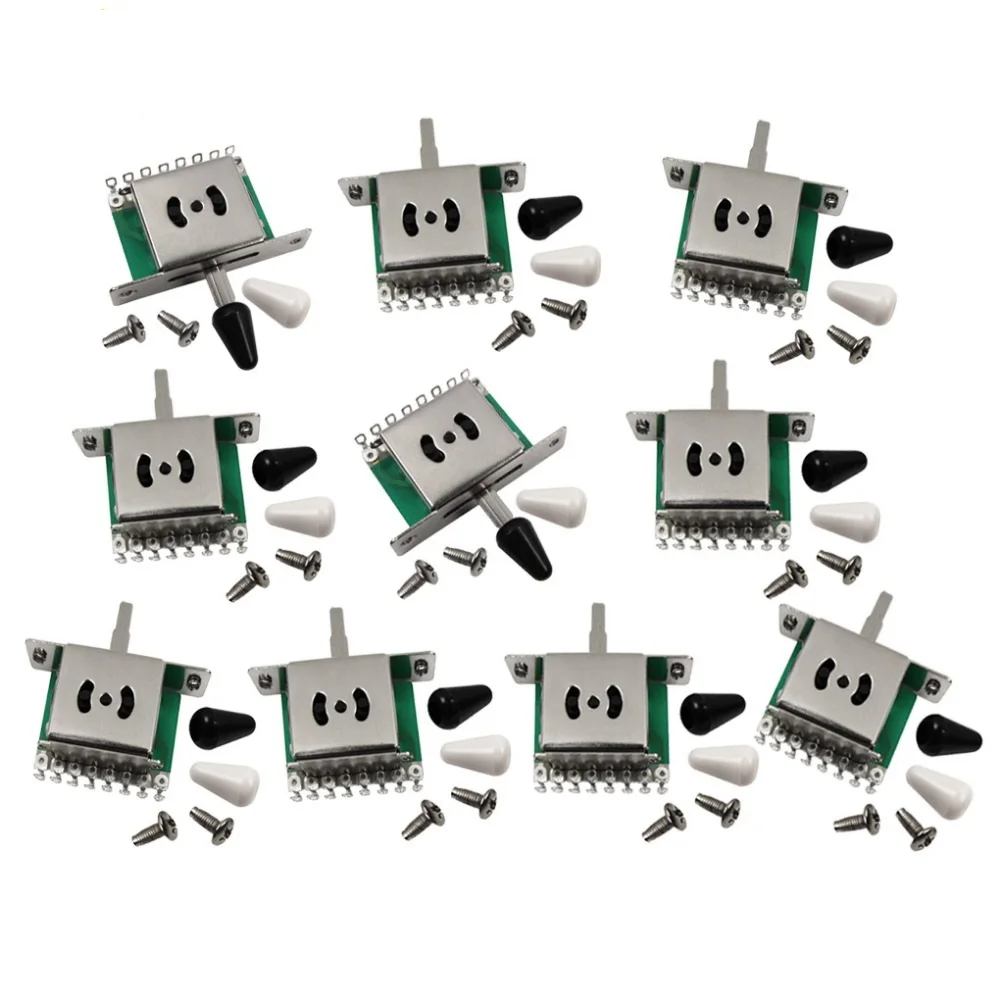 FLEOR 10pcs 5 Way Switch Guitar Pickup Selector Switch with Black/White Tips for Guitar Accessories