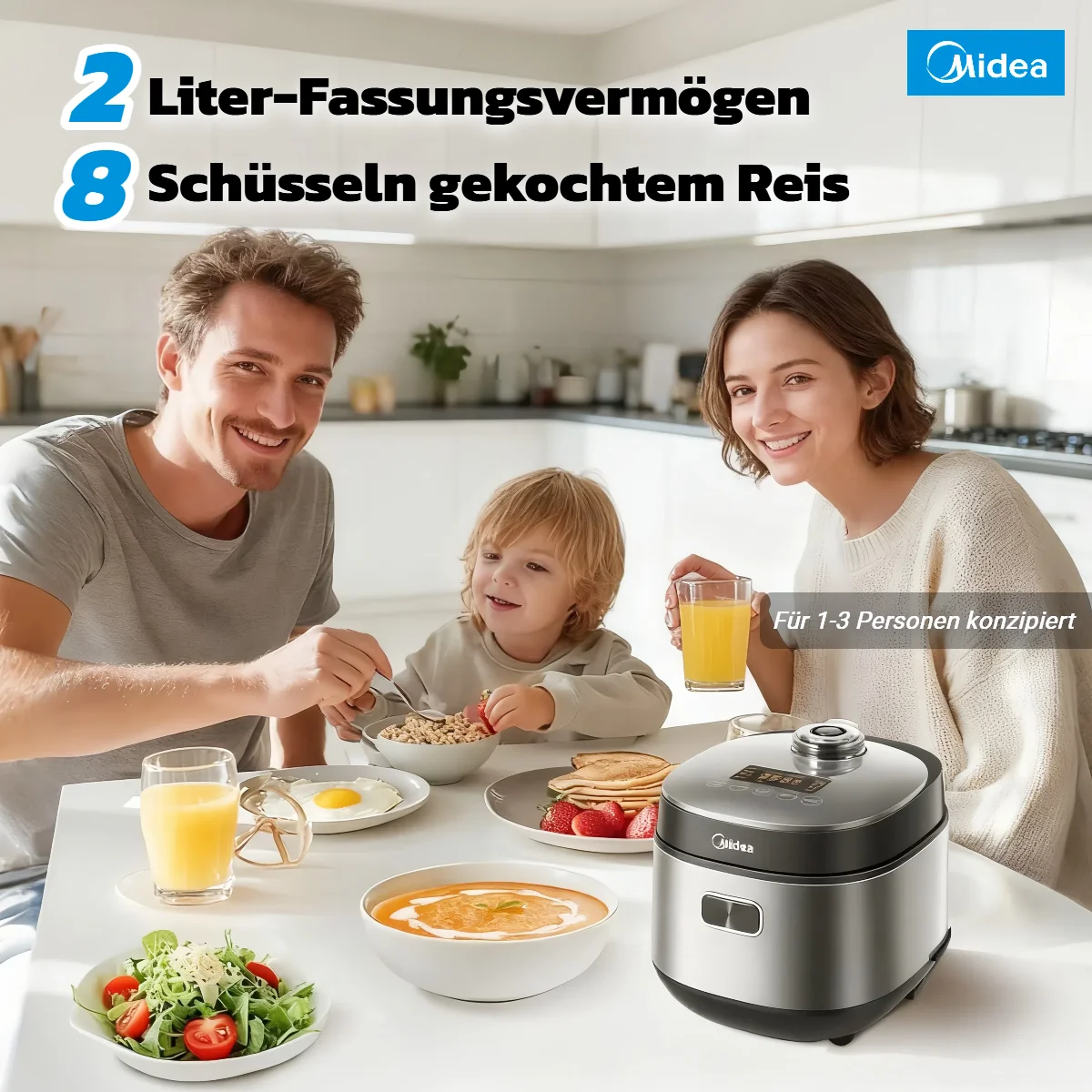 Cuisinière à riz intelligente Midea 2L - Multifonctionnelle, cuisson rapide, minuterie et maintien au chaud, économie d'énergie, nettoyage facile