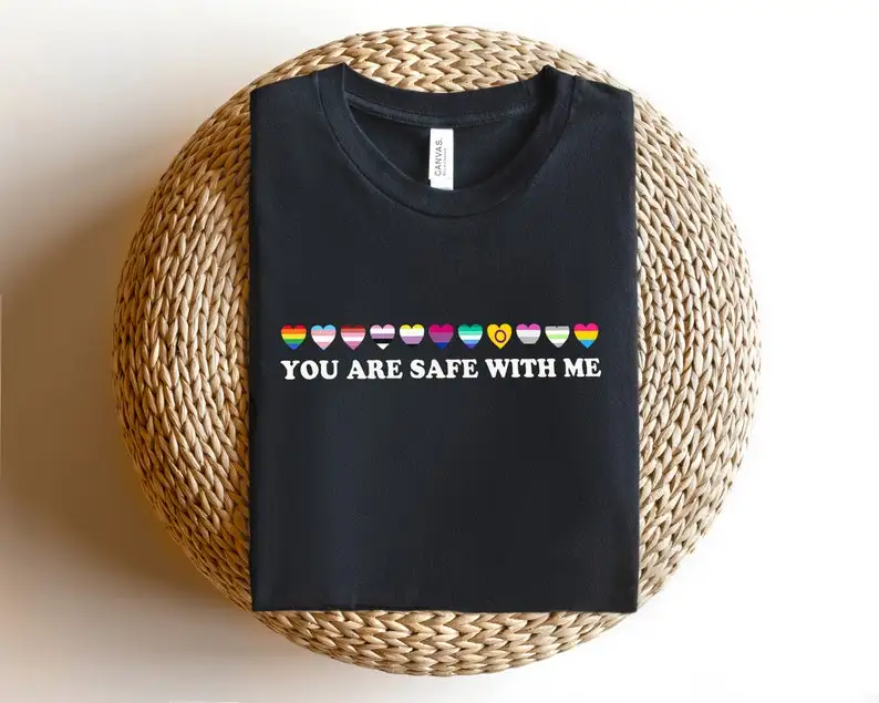 You Are Safe with Me T-Shirt, LGBT Friendly Shirt, LGBT Support, Rainbow Shirt, LGBT Heart Shirts, Pride Flag Tshirt