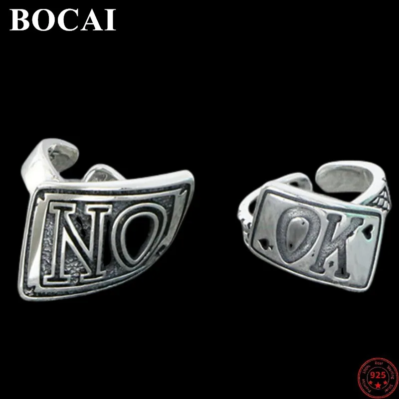 BOCAI S925 Sterling Silver Charms Rings for Men Women New Fashion Irregular English Letter Argentum Punk Jewelry Wholesale